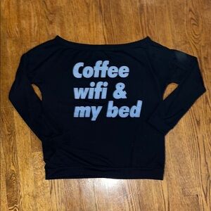 Black Off-Shoulder Sweatshirt with Fun Text